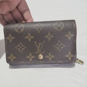 Louis Vuitton Brown Monogram Wallet Vintage Leather Zippered Porte Tresor Bifold